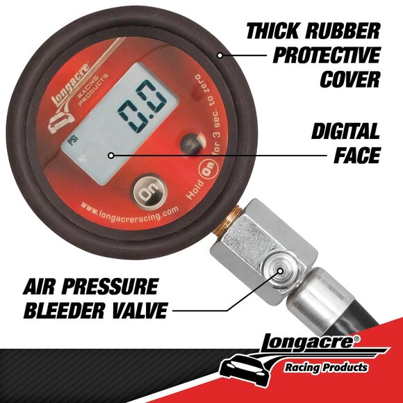 Longacre Basic Digital 2 in Tire Pressure Gauge 52-53036 0-100 psi Red - Picture 6 of 10